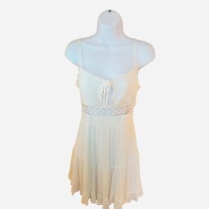 Lace Trim Flowy Cut-out Dress Cream Small Fairy Cottage Coquette Boho Festival